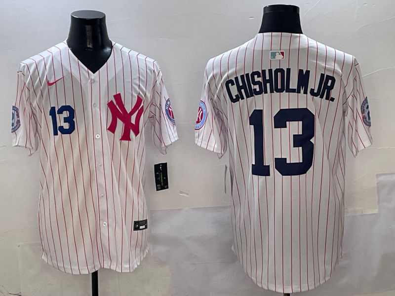 Men New York Yankees #13 Chisholm jr White Stripe Jointly Name Nike 2025 MLB Jersey style 3